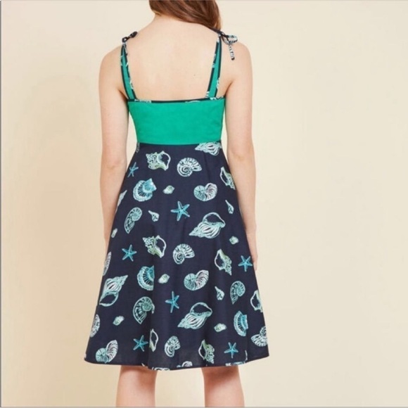modcloth waving at the waterfront seashell printed knee length dress - Picture 2 of 10